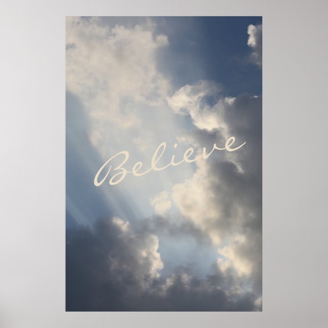 Poster Poutres de soleil nuages blancs Inspiration Croire (Devant)