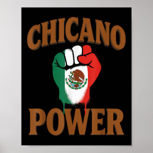 Poster Pouvoir Chicano Mexicain Drapeau du Mexique Brun L