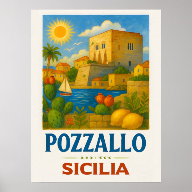 Poster Pozzallo Sicilia featuring La Torre Cabrera (Devant)