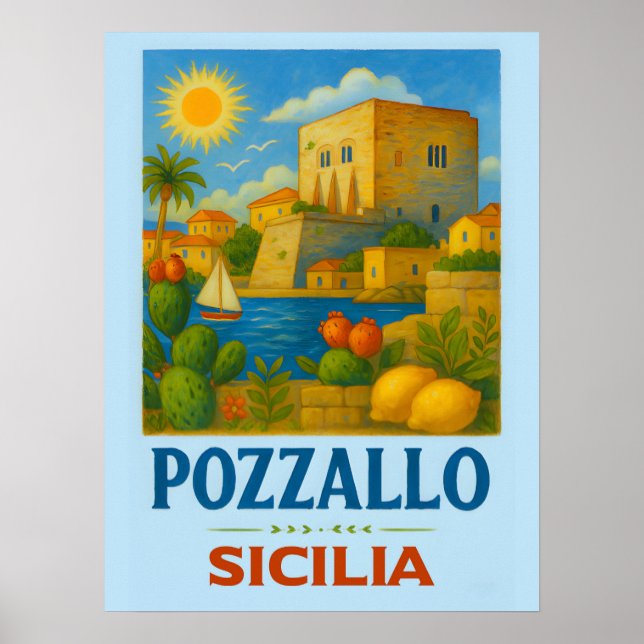 Poster Pozzallo Sicilia featuring La Torre Cabrera (Devant)