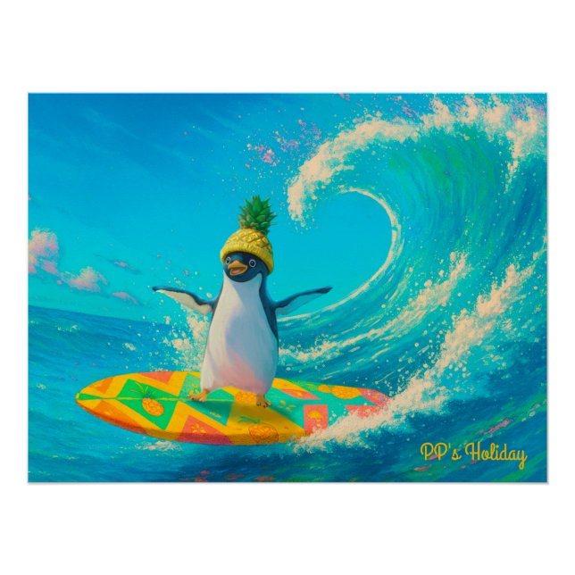 Poster PP the Penguin – Surfing the Wave (Devant)