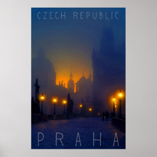 Poster Prague by Night, Praha, Czech Republic