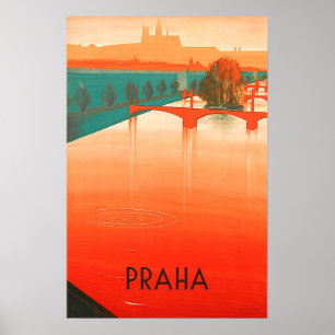 Poster Prague, ponts, voyage vintage
