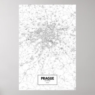 Poster Prague, République tchèque (noir sur blanc)