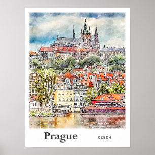 Poster Prague Tchèque Aquarelle Sketch Main