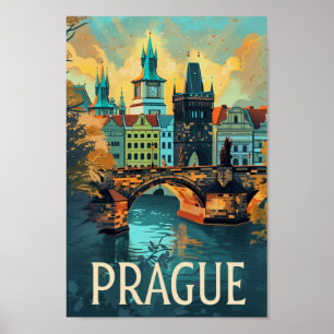 Poster Prague Tchèque Vintage Lieu de Voyage célèbre