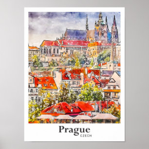 Poster Prague Tchèque Voyage Aquarelle main tirée