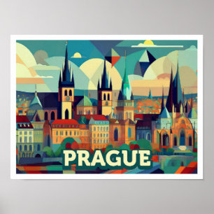 Poster Prague Tchèque Voyage artistique coloré