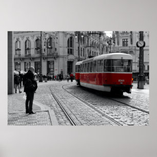 Poster Prague Tramway Rouge Pop: Couleur Sélective