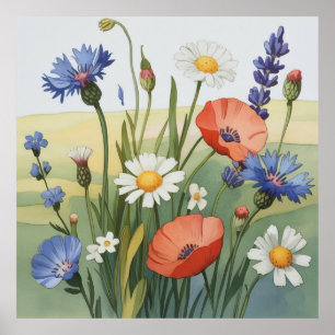 Poster Prairie de Fleurs Sauvages Aquarelle