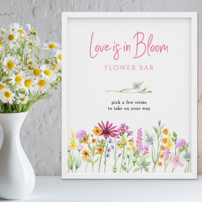 Poster Prairie de Fleurs Sauvages L'amour est en fleurs B (Floral Flower Bar Sign for your bridal shower - from my Wildflower Meadow collection)