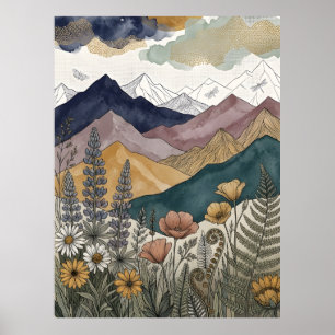 Poster Prairie de Lupin Sauvage de Montagne Boho
