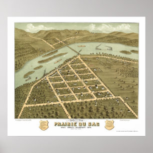 Poster Prairie Du Sac, carte panoramique de WI - 1870