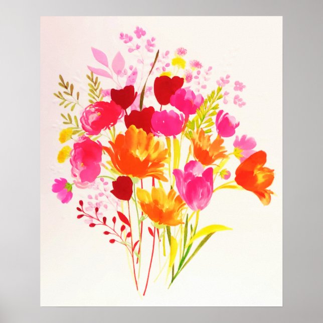Poster Prairie florale rose pêche aquarelle (Devant)