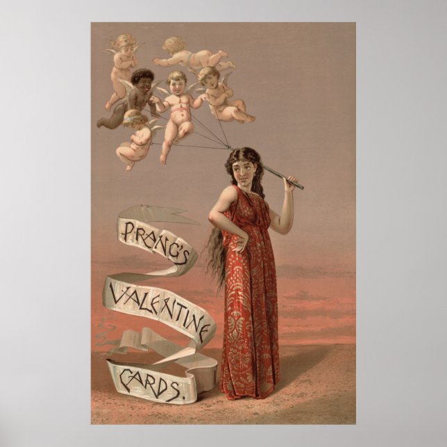 Poster Prang's Valentine Cards AD, Woman & Cherubs (Devant)