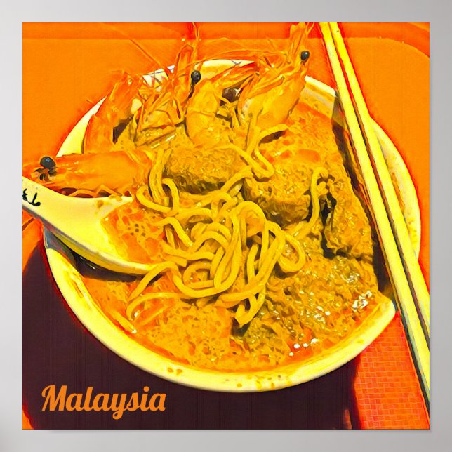 Poster Prawn Laksa foodie Malaisie Voyage asiatique (Devant)