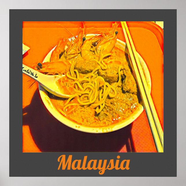 Poster Prawn Laksa foodie Malaisie Voyage asiatique (Devant)