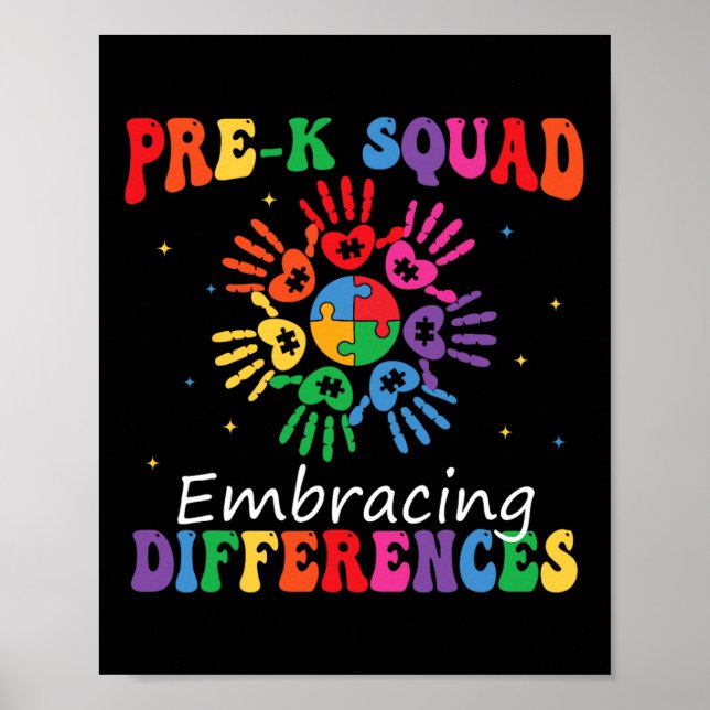 Poster Pré K Squad Accepter les différences Autisme Sped  (Devant)