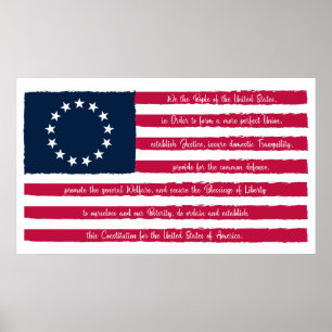 Poster Préambule de la Constitution Drapeau Betsy Ross