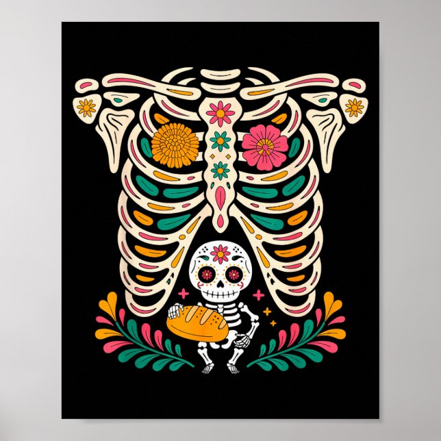 Poster Pregnancy Skeleton Dia De Los Muertos Mexican Bell (Devant)