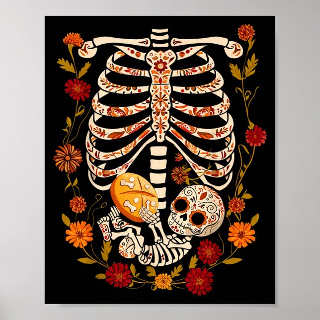 Poster Pregnancy Skeleton Dia De Los Muertos Mexican Bell (Devant)