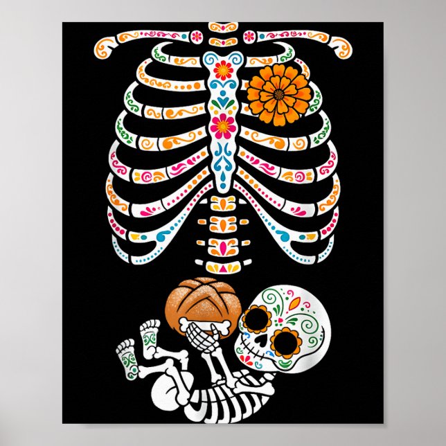 Poster Pregnancy Skeleton Dia De Los Muertos Mexican Bell (Devant)