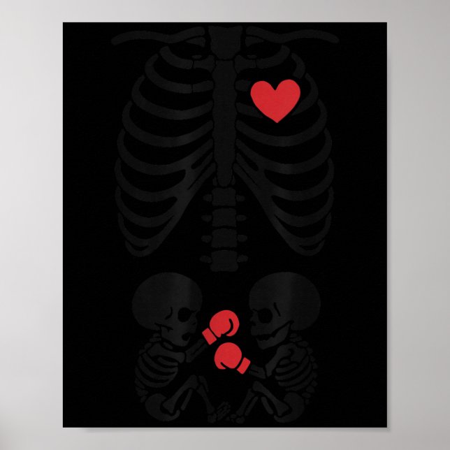 Poster Pregnant Skeleton Twin Halloween Skeleton Boxing T (Devant)