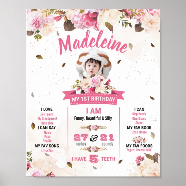 Poster Premier Anniversaire Pour Bébée Fille (Devant)