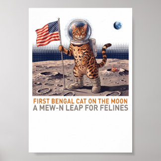 Poster Premier chat Bengal sur la Lune - Félin spatial ré