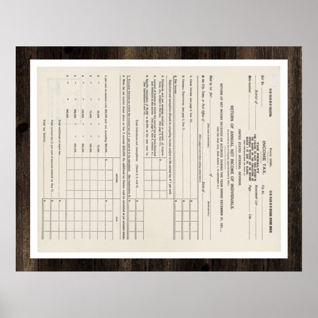Poster Premier formulaire d'impôt américain sur le revenu (Devant)