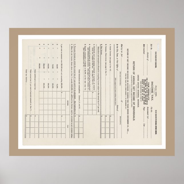 Poster Premier formulaire d'impôt américain sur le revenu (Devant)