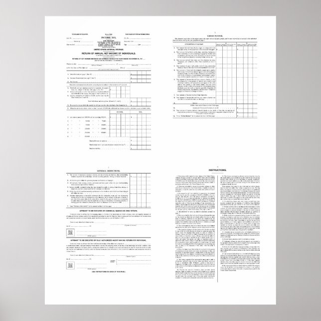 Poster Premier formulaire d'impôt américain sur le revenu (Devant)