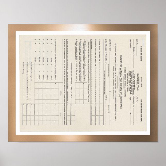 Poster Premier formulaire d'impôt américain sur le revenu (Devant)