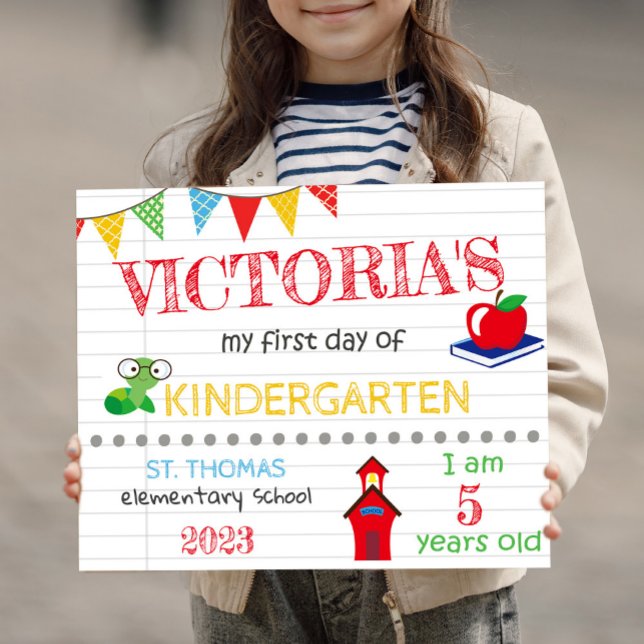 Poster Premier Jour De KINDERGARTEN Nom Détails Date D'Âg (Créateur téléchargé)
