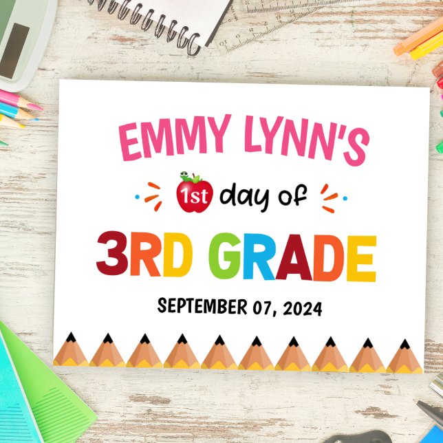 Poster Premier jour de l'école 3e année (First Day Of School 3rd Grade Poster-Girl)