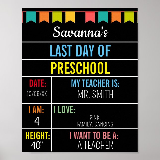 Poster Premier jour de l'école Chalkboard pour fille garç (Devant)