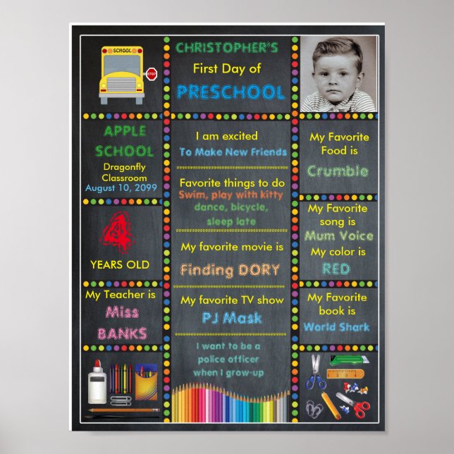 Poster Premier jour de l'école maternelle, panneau de tab (Devant)