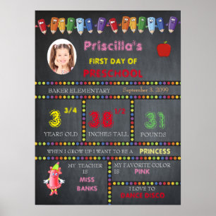 Poster PREMIER JOUR Fille PRÉSCOLAIRE, panneau, photo