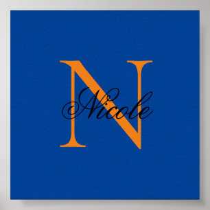 Poster Premier monogramme manuscrit propre nom Deep Blue