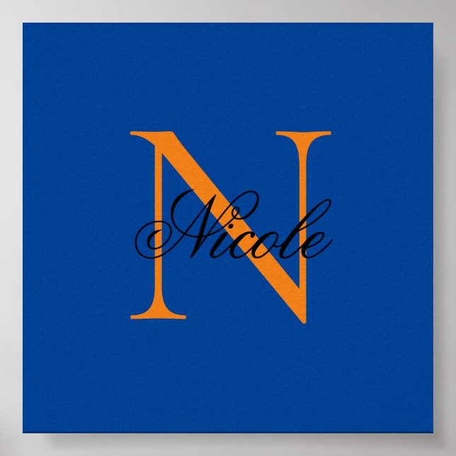 Poster Premier monogramme manuscrit propre nom Deep Blue (Devant)