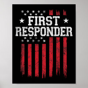 Poster Premier répondeur Fier drapeau américain Usa Patri