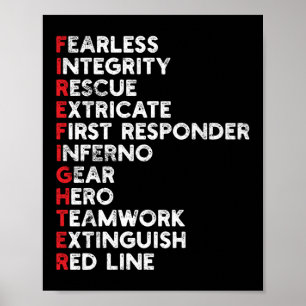 Poster Premier répondeur Pompier Mince Ligne rouge