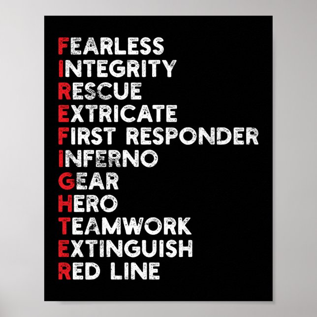 Poster Premier répondeur Pompier Mince Ligne rouge (Devant)