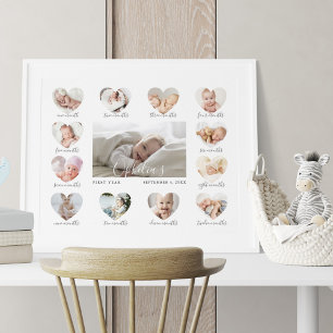 Poster Première année de bébé Coeur photo Keepsaké Collag