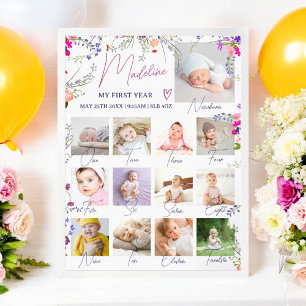 Poster Première année de Floral Baby’s Photo Collage Mile