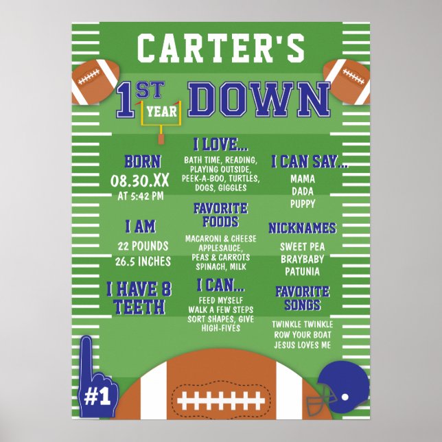 Poster Première année Down Blue Football 1er Anniversaire (Devant)