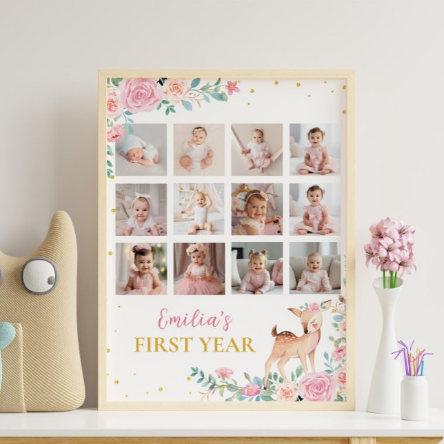 Poster Première année florale de cerfs en marche (Créateur téléchargé)