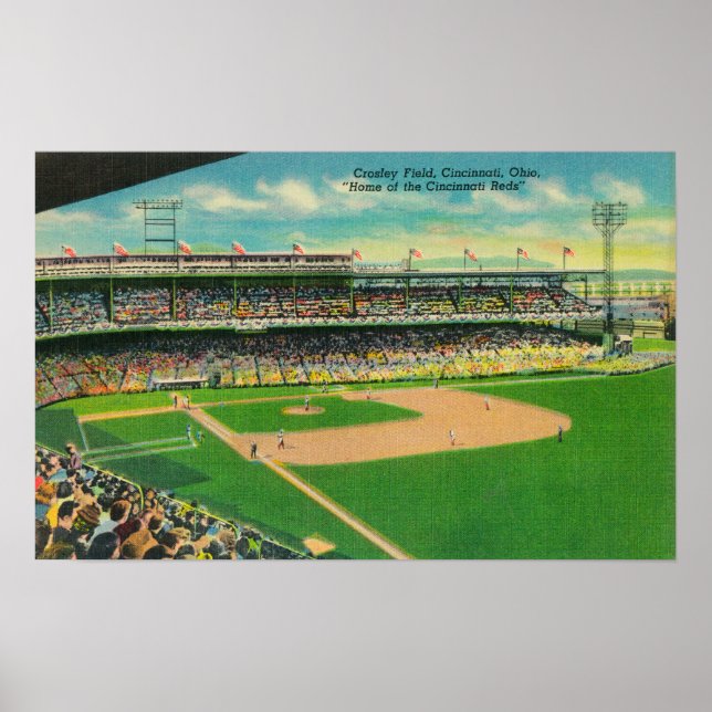 Poster Première base Bleachers Vue du terrain Crosley (Devant)