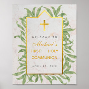 Poster Première communion Bienvenue Verdure Faux Gold Mar