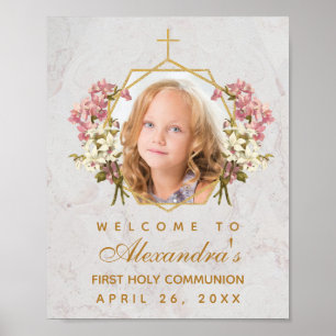 Poster Première Communion Fille Photo Orchidées Rose Bien